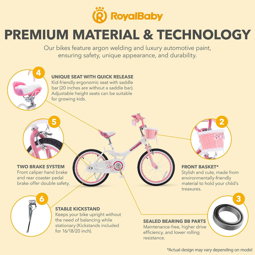 Royalbaby Princess Girls Kids Bike 12 14 16 18 20 Inch Children Bicycle with Basket for Age 3-12 Years