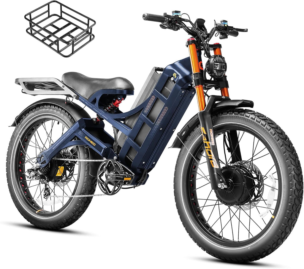 2026 eAhora Romeo Pro 3/2 50-46 Mph Electric Bike for Adults, 5600W/4000W/2500W Dual Motor Ebike 60V 80Ah/52V 70Ah Battery 200 Miles Long Range, 26*4.0'/20*4.5' Fat Tire, Full Suspension, All Terrain