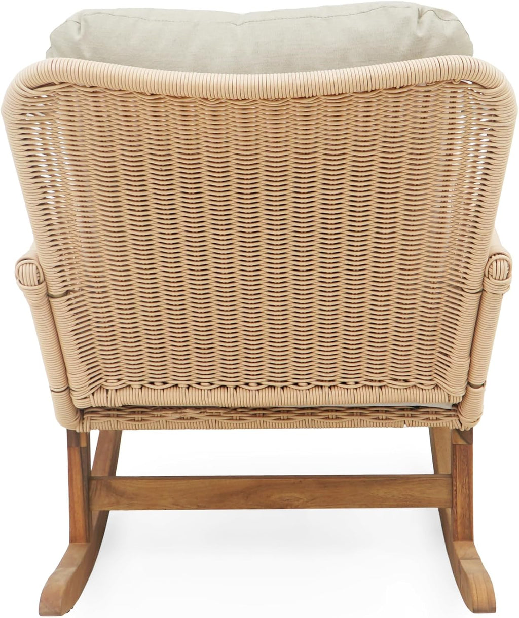 Christopher Knight Home Nadine Patio Rocking Chairs Set of 2, Wicker Rocker, Wood Rocking Chair, PE Rattan Wick Chair, Rocking Chair with Cushions, Comfort Wicker Rocker for Backyard Balcony, Beige