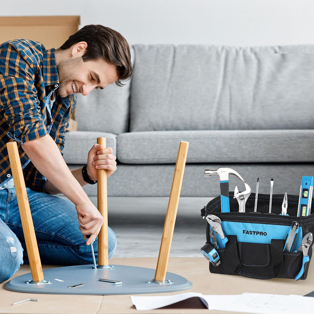 FASTPRO 232-Piece Home Tool Set with Drill, 20V Cordless Drill Driver, Household Repairing Tool Kit with Drill, 12-Inch Wide Mouth Storage Tool Bag Included, Blue