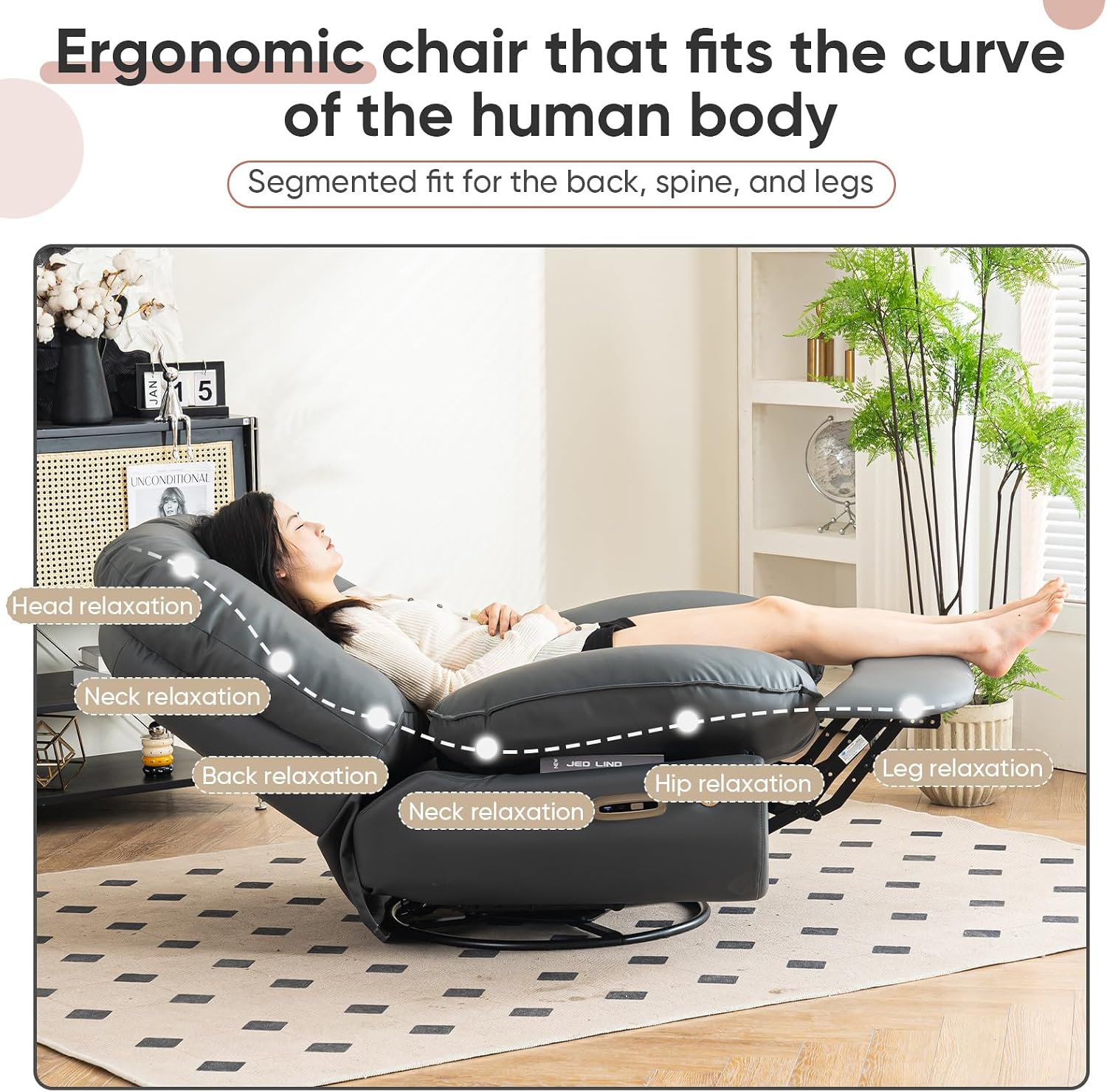 Oversized Electric Recliner Chair, 270 Swivel Rocking Glider Rocker for Adults Modern Ergonomic Lounge Chair Living Room with Phone Stand & Smart Voice Control Theater Seating, Grey Fuax Leather