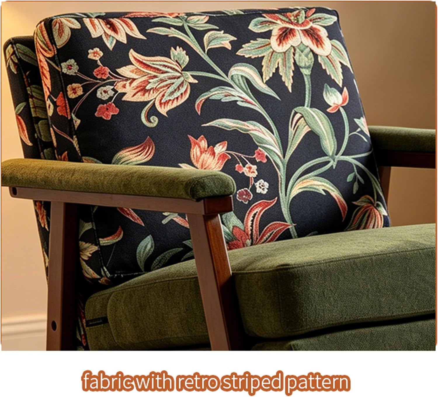 Nursery Rocking Chair Velvet Upholstered Accent Rocker Chair with Flower Pattern Comfy Soft Rocker Glider Solid Rubber Wood Leg for Bedroom Living Room Nursing Room, Green