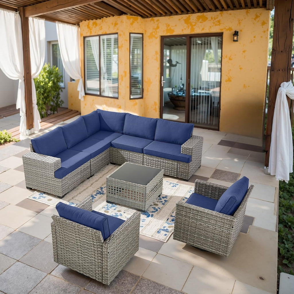 Modular Outdoor Couch Wicker Patio Sofa - High Backrest Wicker Sofa with Removable 4' Cushions All-Weather 3 Seater Seating Patio Couch for Deck Proch Balcony Backyard