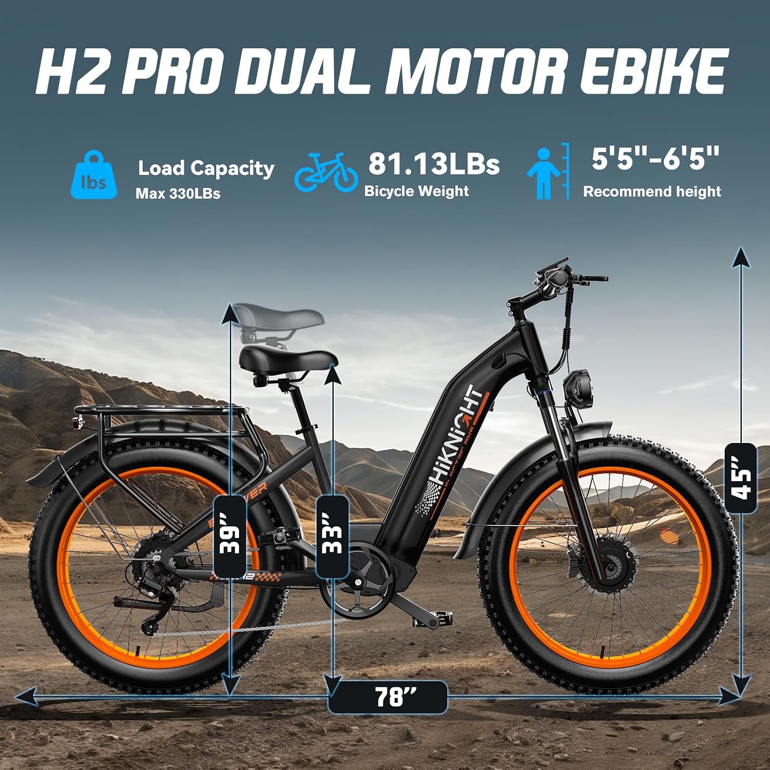 Dual Motor Ebike, 3000W Electric Bike for Adults, 52V 20Ah 26' Fat Tire Fast Ebike Max 38 Mph, up to 90 Miles, Off-Road Mountain E-Bike for Men Women, Step-Through Design