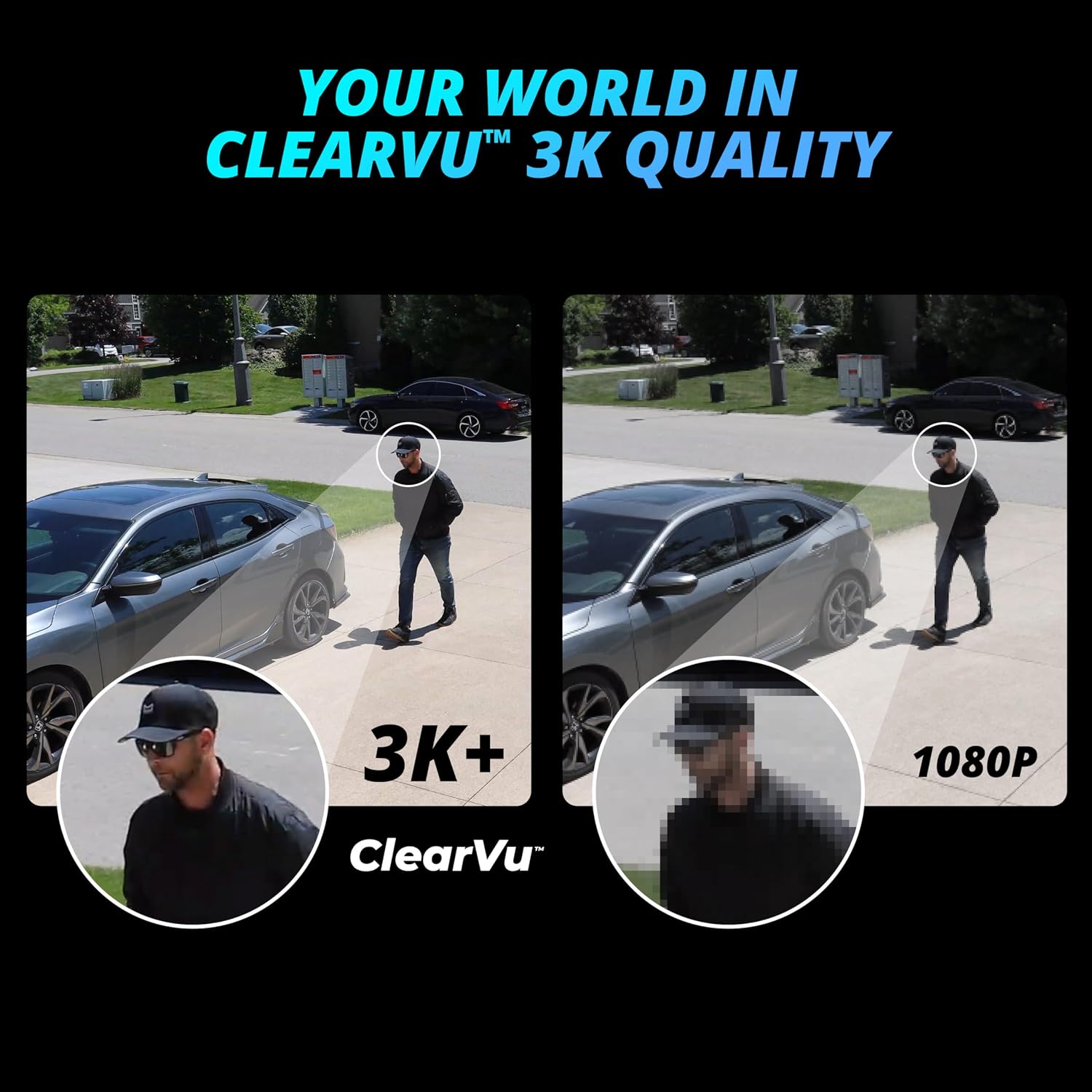 Defender AI Powered 3K+ Guard WiFi Tri-Lens PTZ Plug-in Power Outdoor Security Camera, 3-in-1, 360°, 8X Zoom, Human/Vehicle AI Detection, Blue/Red LED, WiFi 6, Works w/Guard App, 2 Pack