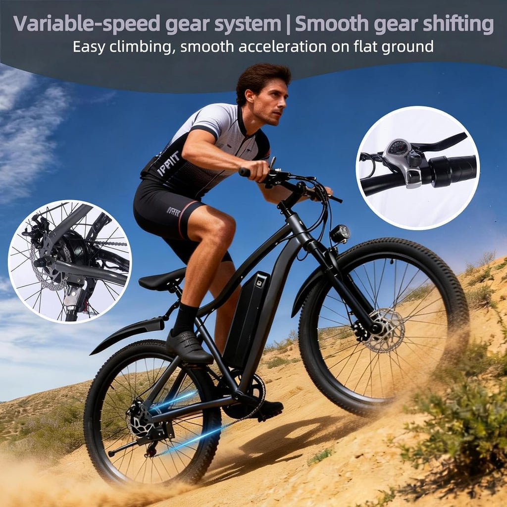 Electric Bike for Adults, Peak 750W Brushless Motor, Top Speed 25 mph, Range 35-40 Miles, 26-inch Mountain E-Bikes, Unisex Commuter Suitable Cit/Mountain/Road Use，7 Speed/UL Certified ebikes