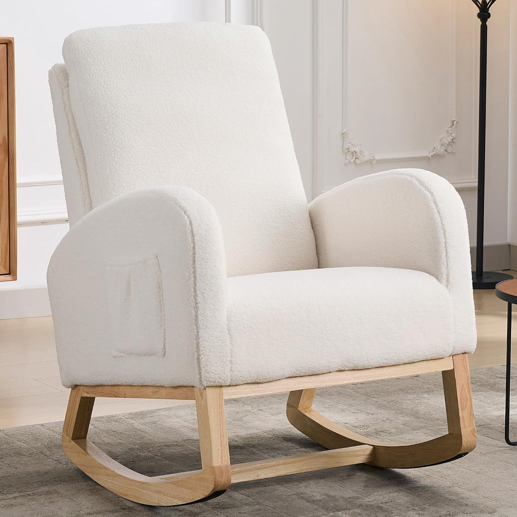 Chifee & Vingol Rocking Chair Nursery Sherpa Boucle Nursing Glider Rocker Chair, Teddy White