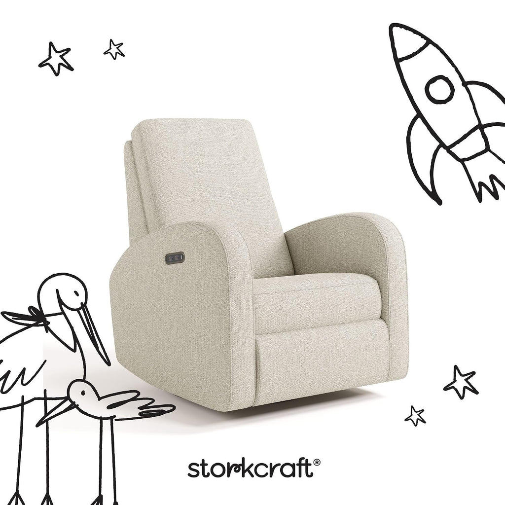 Storkcraft Santa Monica Power Recliner Swivel Glider (Dune Basketweave) – Effortless Electronic Power Recline, USB-A & USB-C Charger