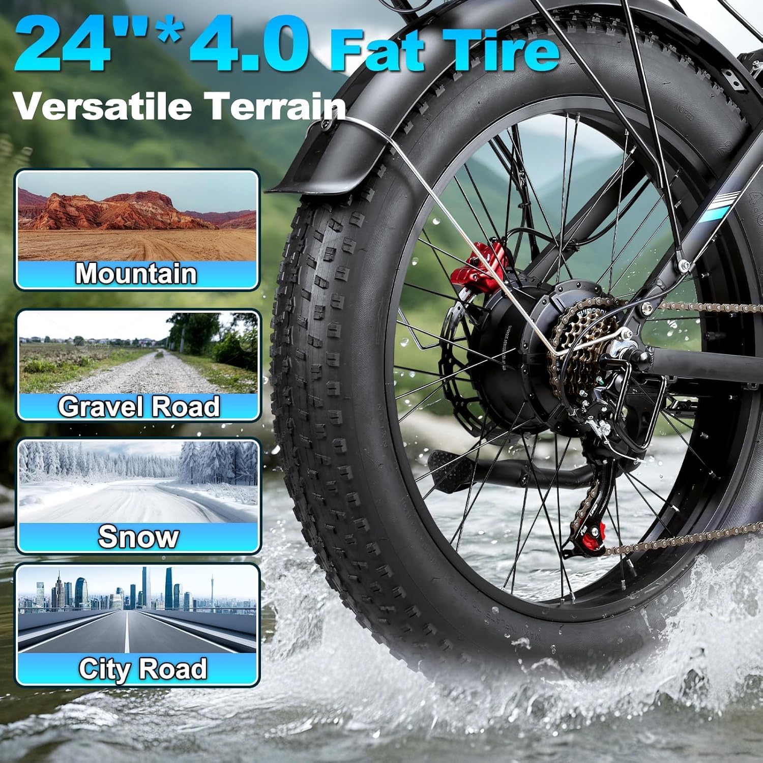 9000W Peak Electric Bike for Adults,58V Max-Output 1856Wh Dual Motor Ebike,34Ah Battery 47MPH Up to 105Miles Fast 24' x4.0 Fat Tire Ebike,Full-Suspension Mountain E-Bike for Beach Snow