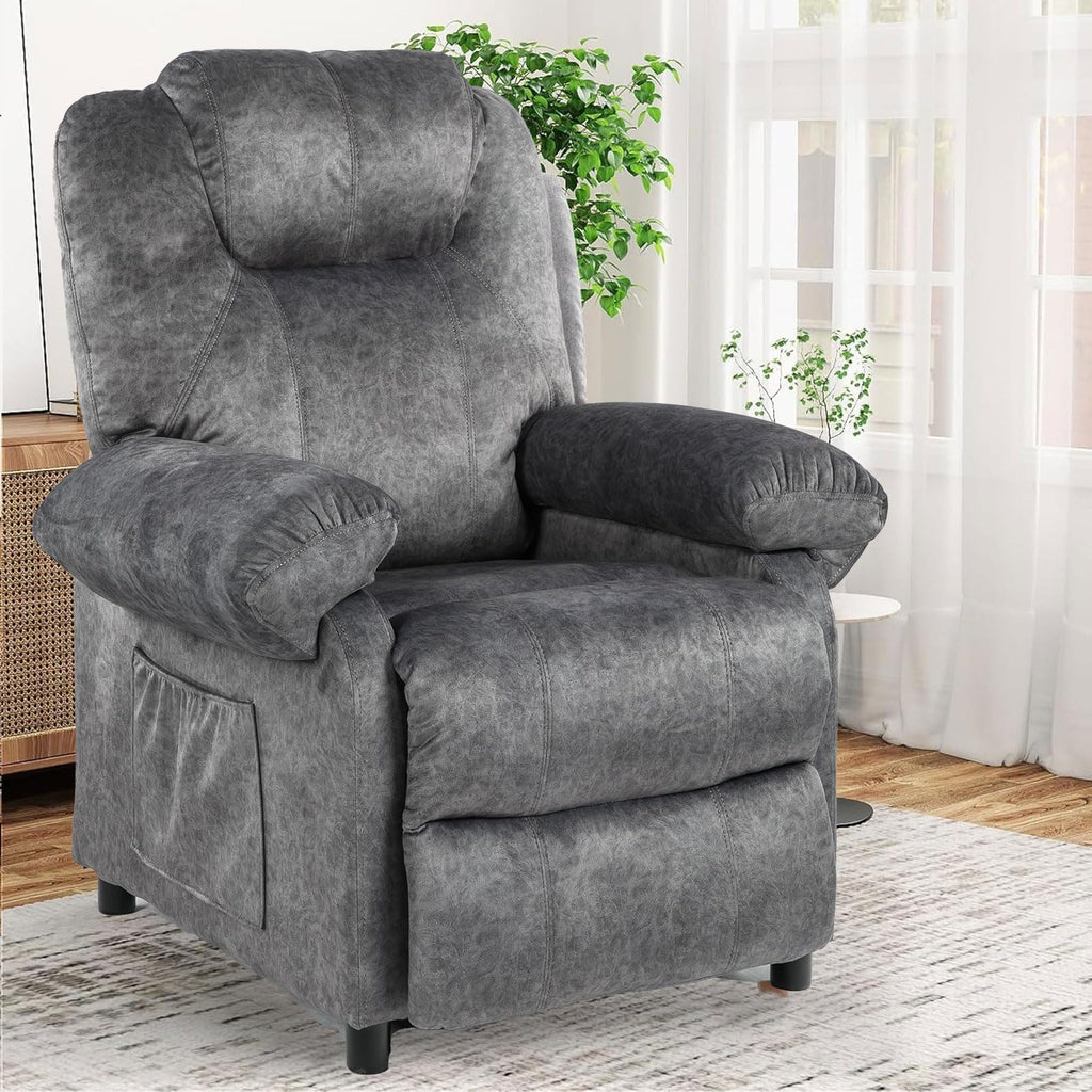 Pushback Massage Recliner Chairs with Heat for Adult, Fabric Reclining Chair, Small Manual Recliner Chair for Small Places, Home Theater Seating Lounge Chair for Living Room, Grey