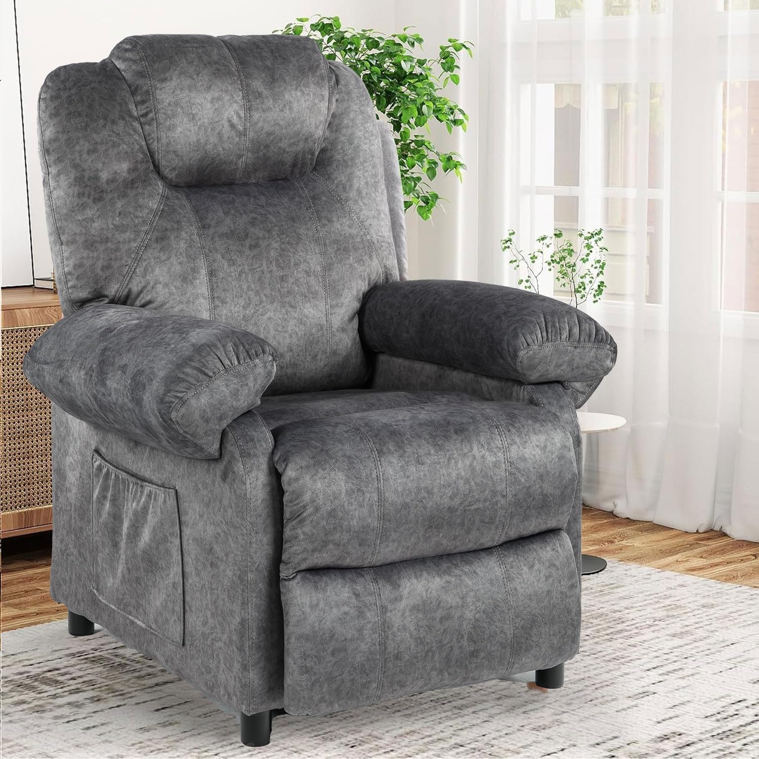 Pushback Massage Recliner Chairs with Heat for Adult, Fabric Reclining Chair, Small Manual Recliner Chair for Small Places, Home Theater Seating Lounge Chair for Living Room, Grey