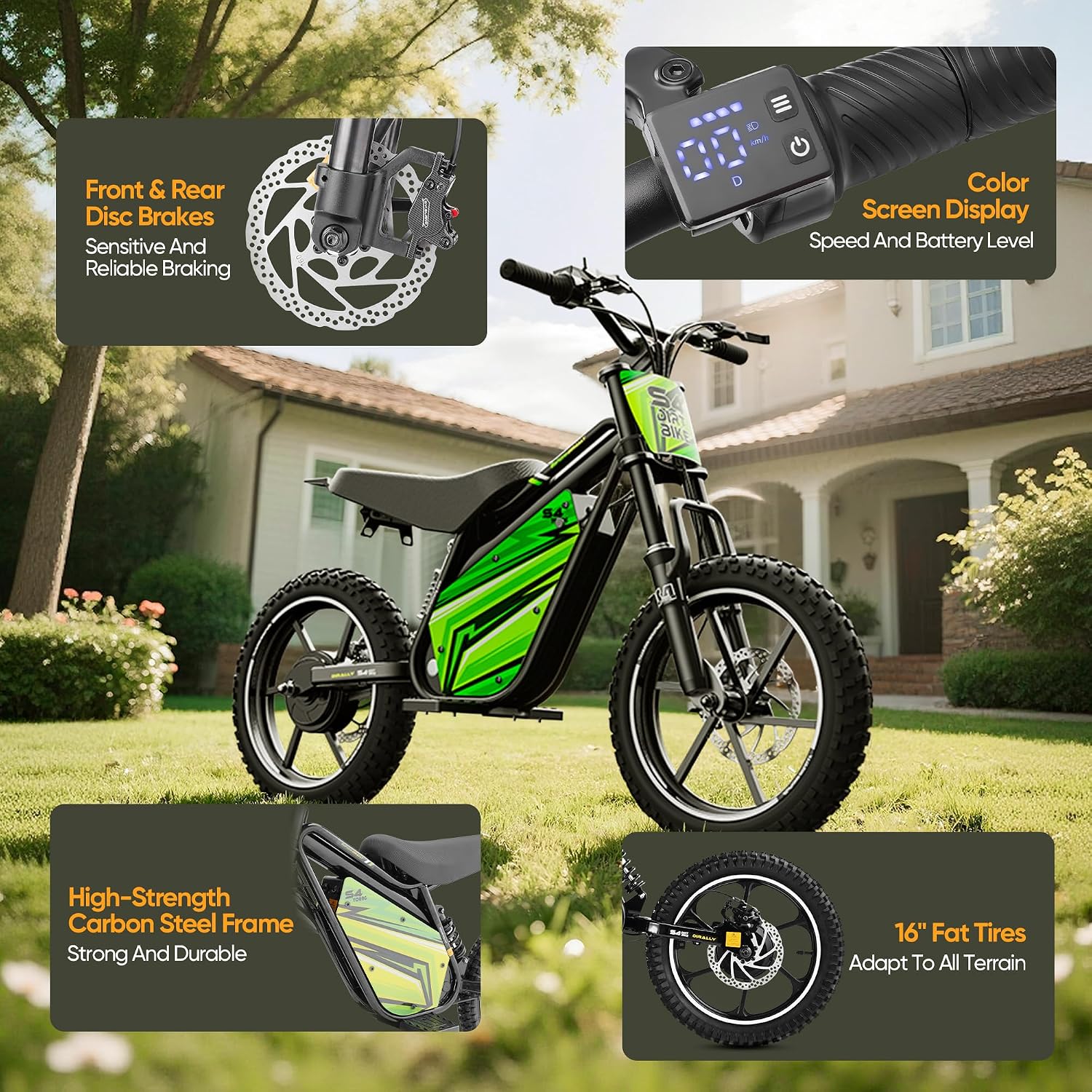 eAhora 36V 800W Electric Dirt Bike for Kids 8+, 3-Speed Modes Kids Electric Bike, Up to 18.6MPH & 28 Miles Long-Range Electric Off-Road Motocross for Kid, Full Suspension & Disc Brake, S4 Young-Red