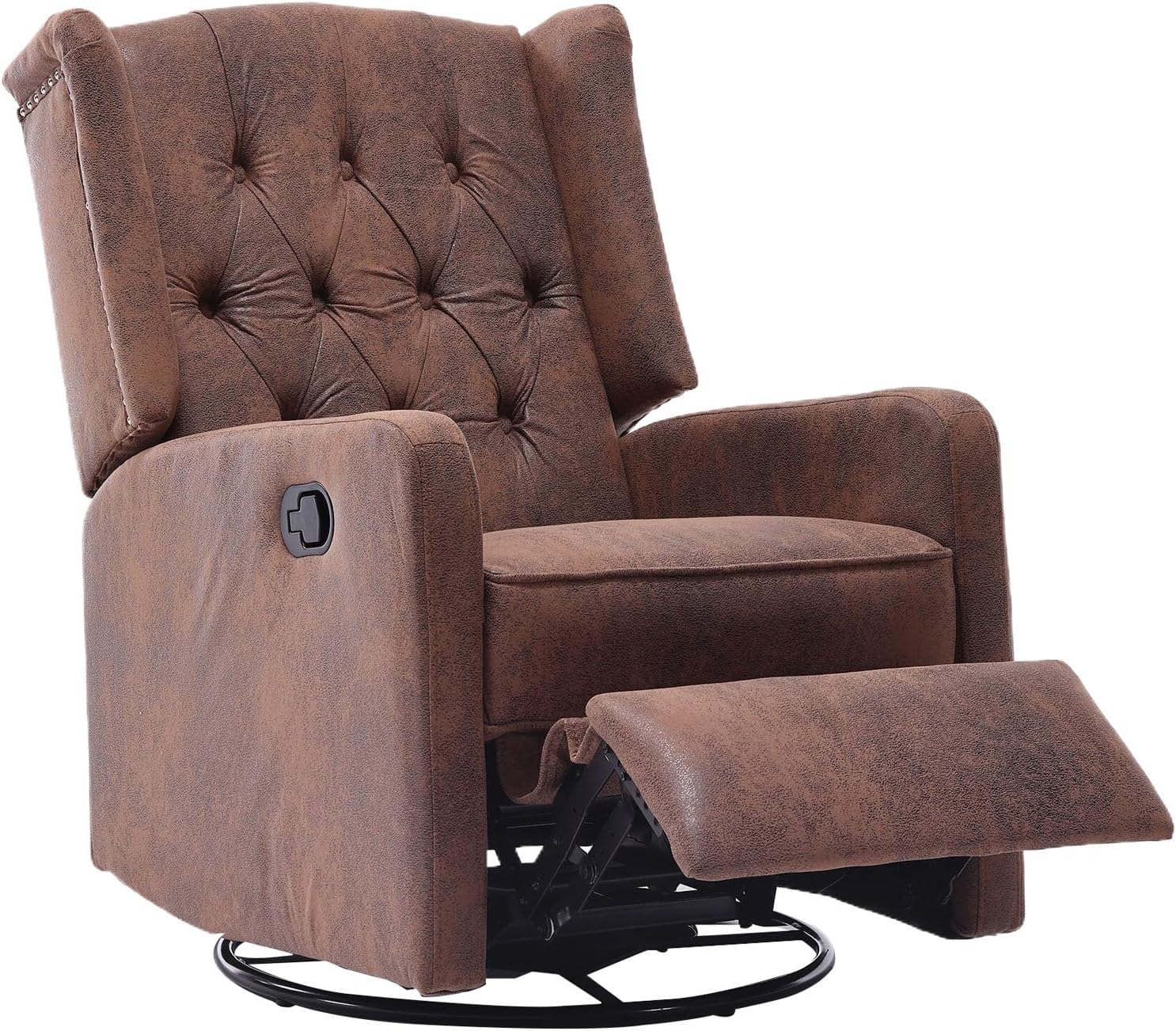HRVEOCEI Glider Recliner Nursery Chair, Cozy Microsuede Rocking Chair Nursery Recliner with Adjustable Button Backrest and Footrest, Swivel Recliner Chair for Living Room, Bedroom, Office (Coffee)