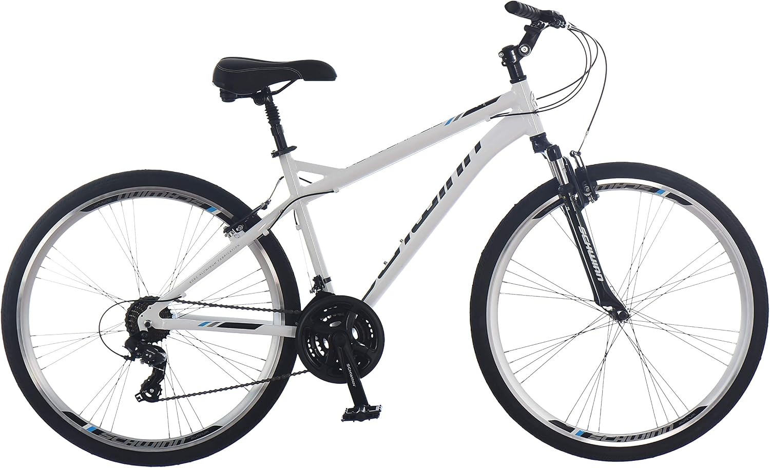 Schwinn Network 3.5 Hybrid Bike, Mens and Womens Bike, 21-Speed Hybrid Bicycle, Aluminum Frame, Suspension Seat, Alloy Linear Pull Brakes, Adult Bicycle