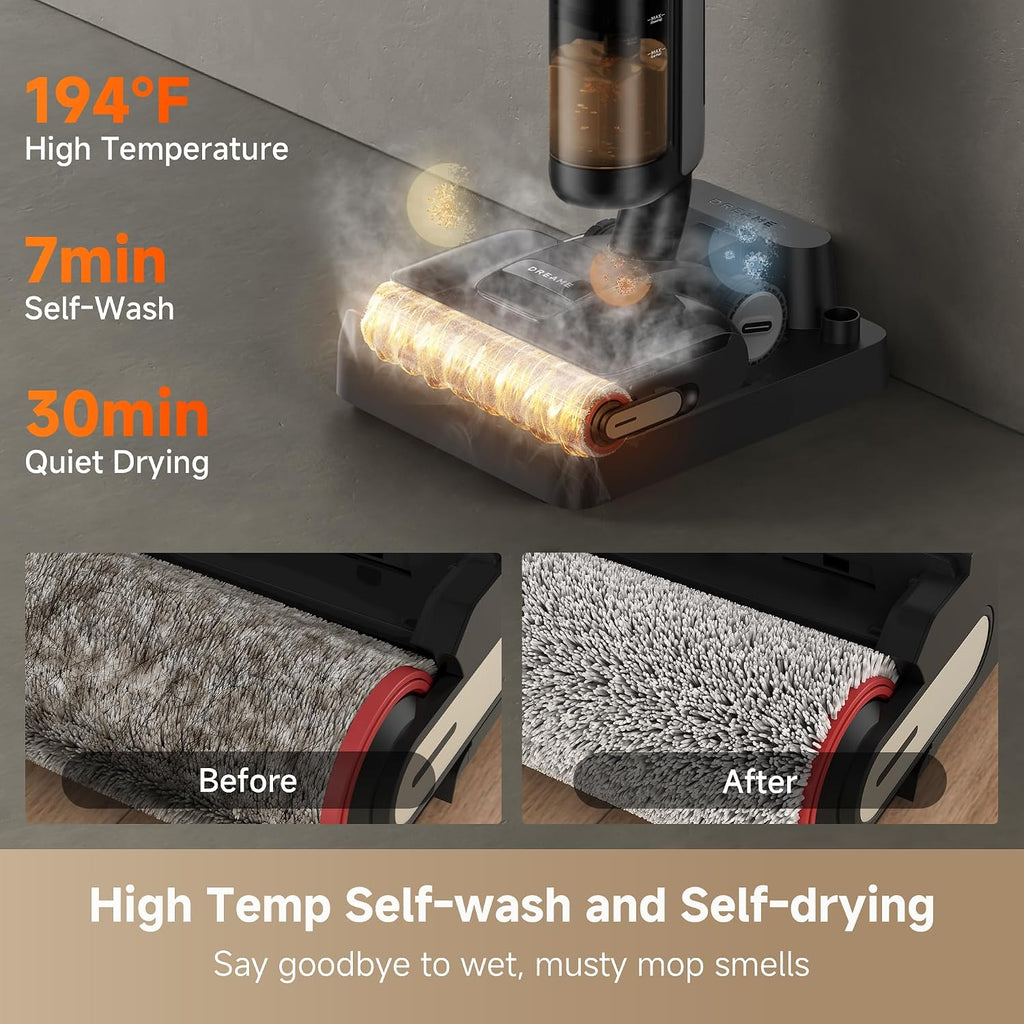 DREAME H12 Pro Gen2 Vacuum Mop, 0 Tangle Wet Dry Vacuum Cleaner, Cordless Vacuum Mop All-in-One for Hard Floors, 180° Lie-Flat Floor Cleaner Machine with 194°F Hot Self-Cleaning, 50Mins Runtime
