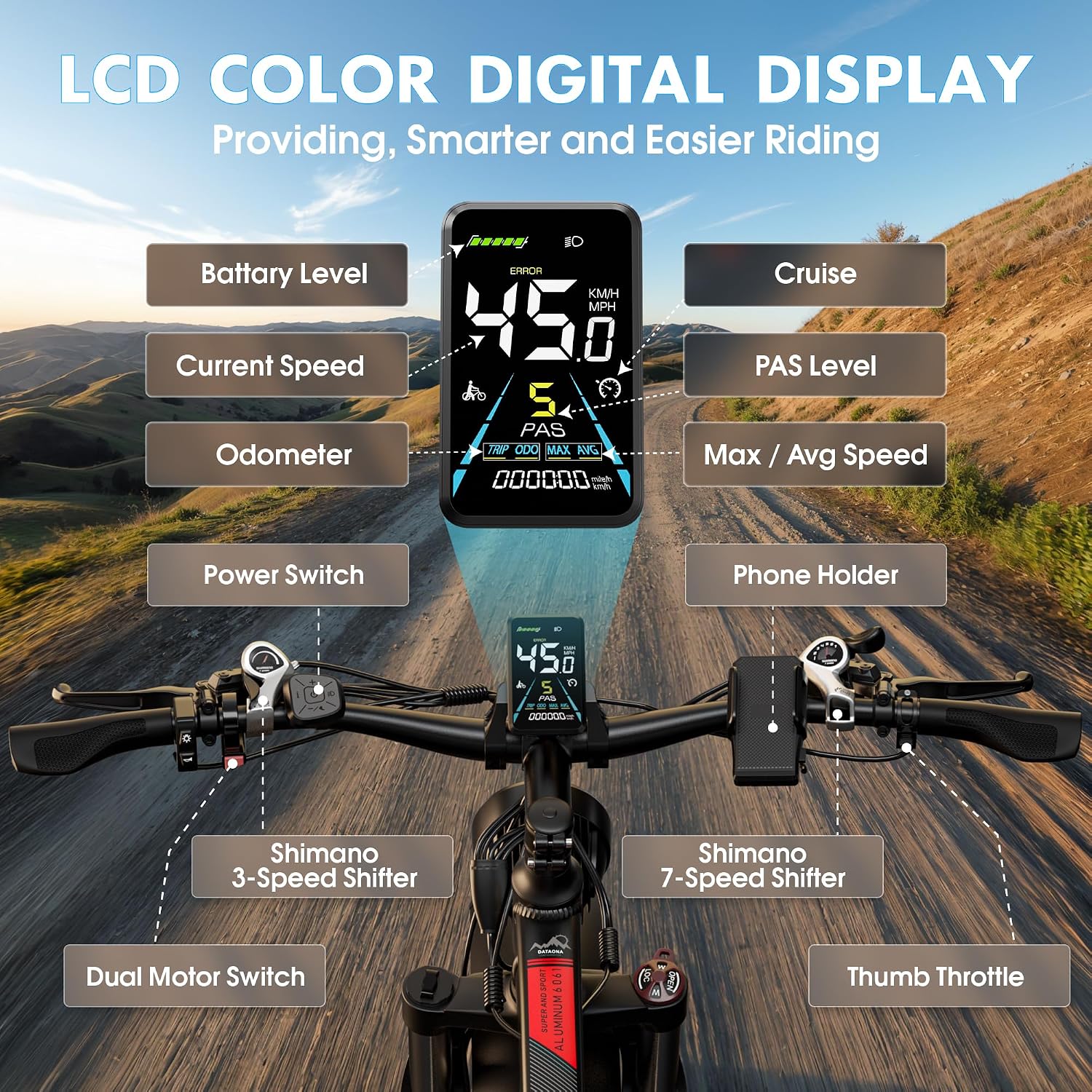 DATAONA 6500W Electric Bike for Adults: 45MPH Fast Dual Motor EBike, 24' 26' Fat Tire Electric Bike, 52V 32AH Battery Up to 100 Miles, Hydraulic Disc Brake E Bicycle for Mountain Off-Road Commuter