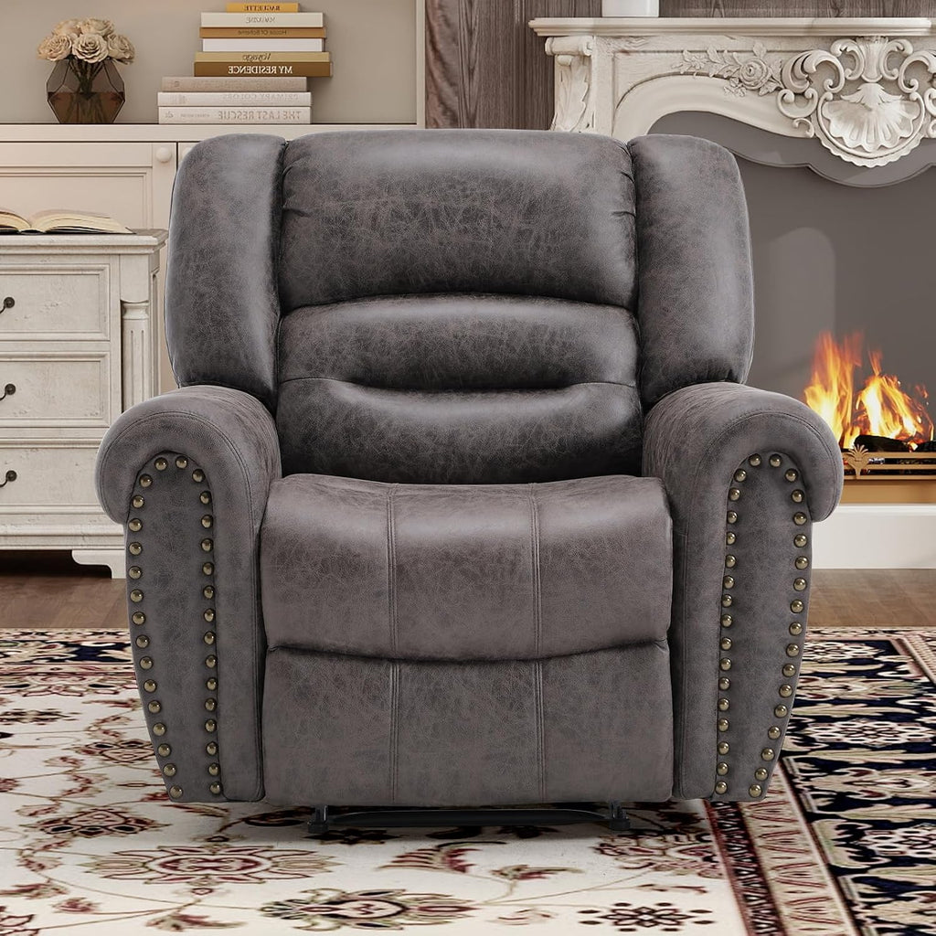 Bonzy Home Power Recliner Chair, Soft Faux Leather Recliner Chair with Thickened Padding and USB&Type-C Charging Ports, Classic Heavy Duty Single Reclining Sofa for Living Room, Dark Gray