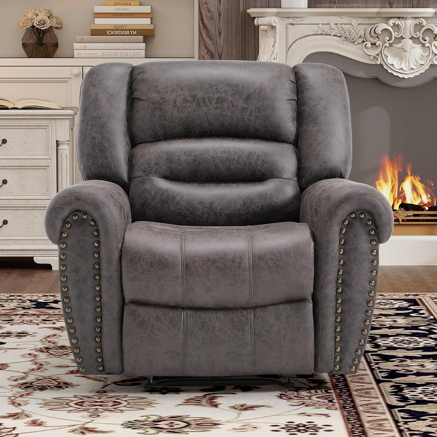 Bonzy Home Power Recliner Chair, Soft Faux Leather Recliner Chair with Thickened Padding and USB&Type-C Charging Ports, Classic Heavy Duty Single Reclining Sofa for Living Room, Dark Gray