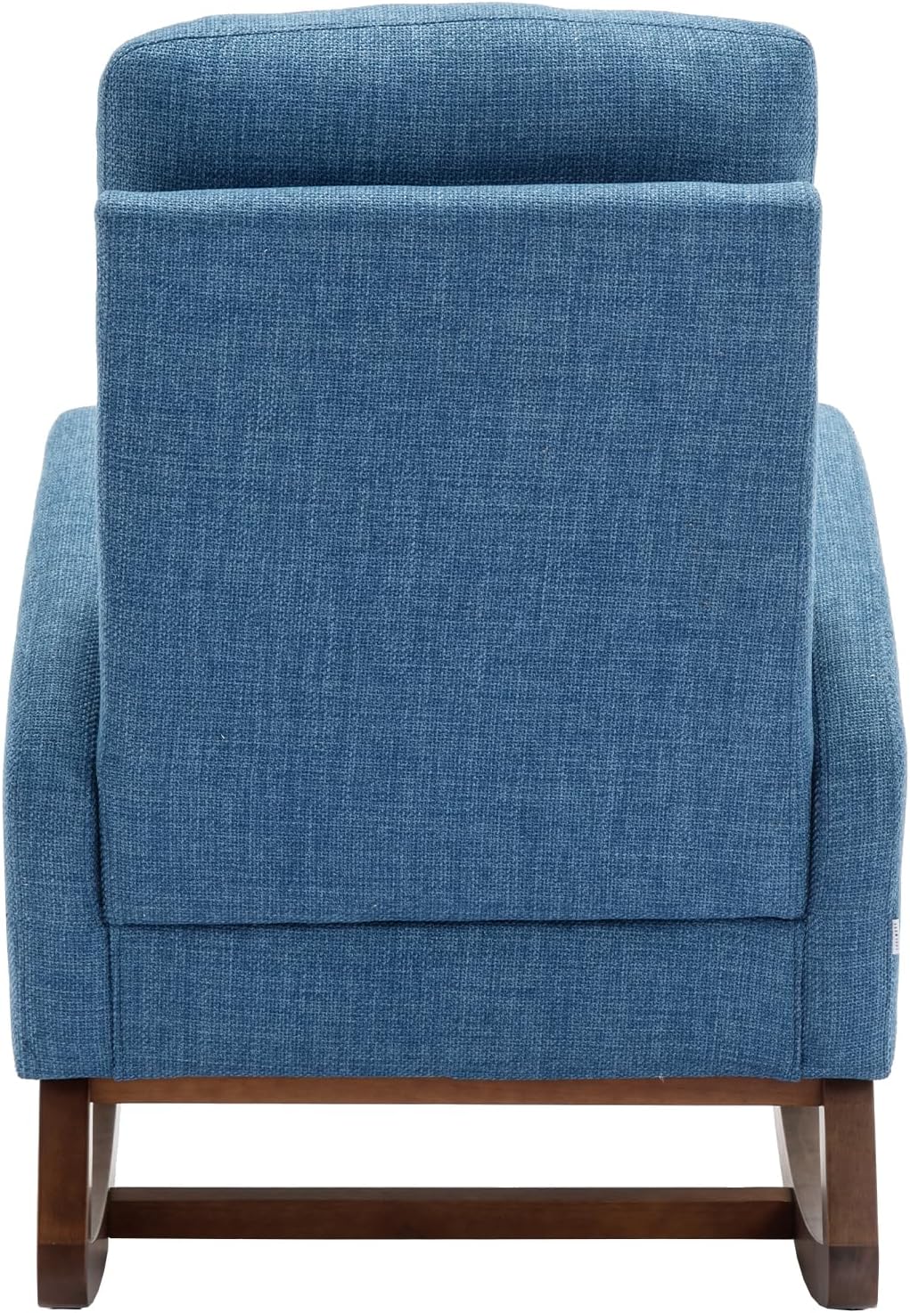 Modern Rocking Chair with Breathable Yellow Linen & Solid Wood Legs - Recliner Glider Armchair Featuring Side Pocket, High Back Support for Nursery, Living Room, Bedroom (Blue)