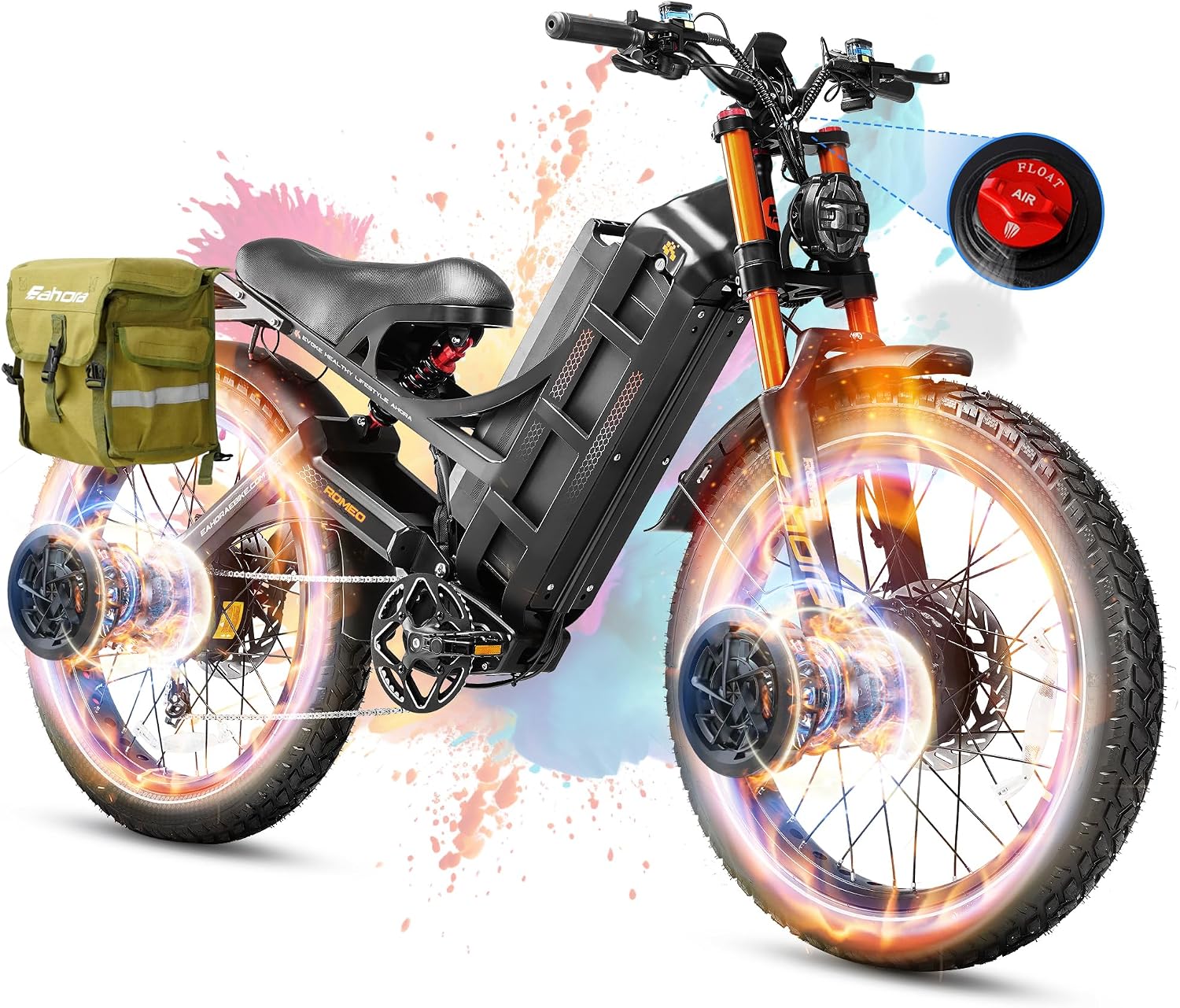 eAhora 5600W Romeo Pro 3 Dual Motor Electric Bike for Adults 50MPH, 60V70A, 26x4 Fat Tire Full Suspension All Terrain Ebike for Men Women, Up to 200 Miles for Snow Off-Road Commuter Mountain E-Bike