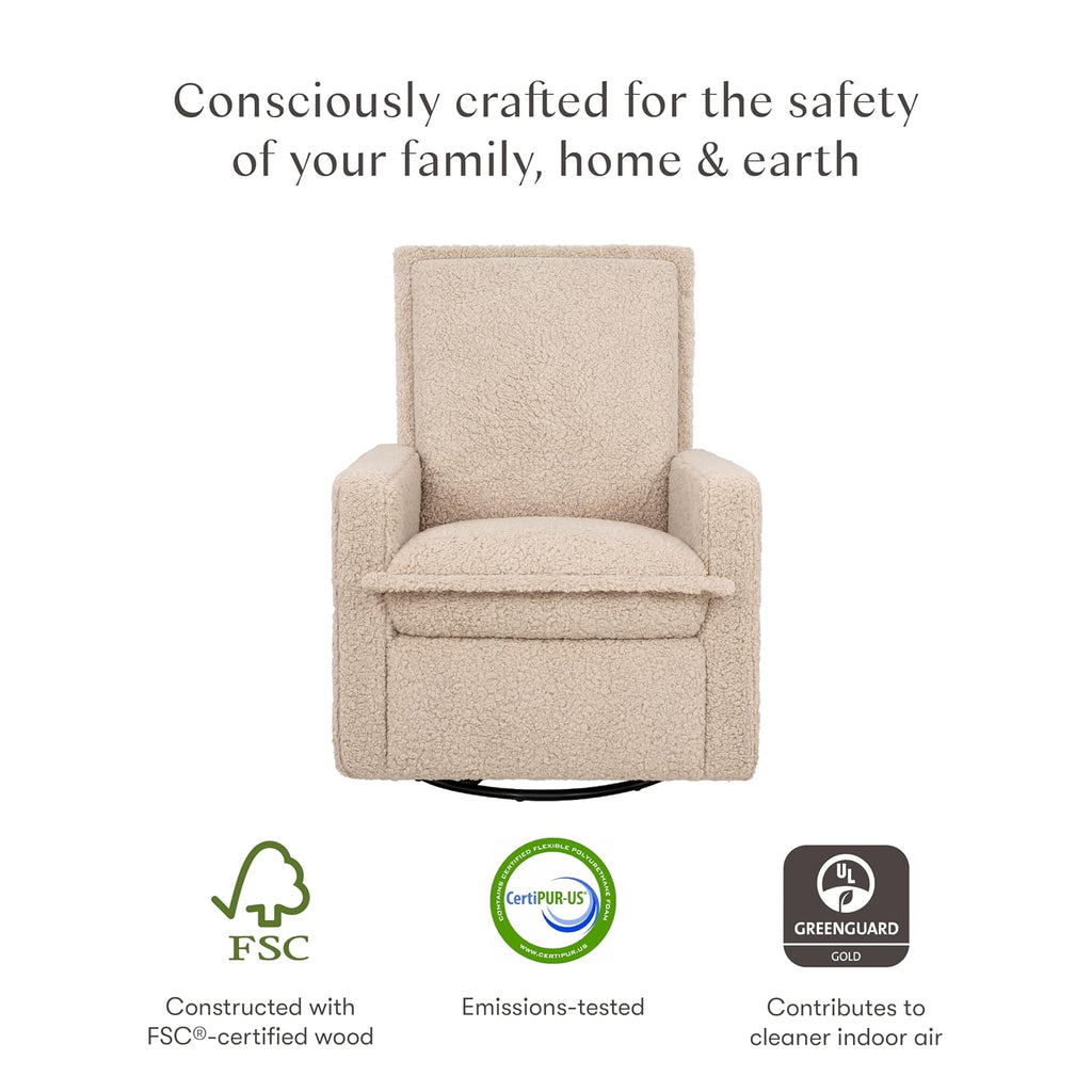 Babyletto Cali Flange Recliner and Swivel Glider in Chai Shearling, Greenguard Gold and CertiPUR-US Certified