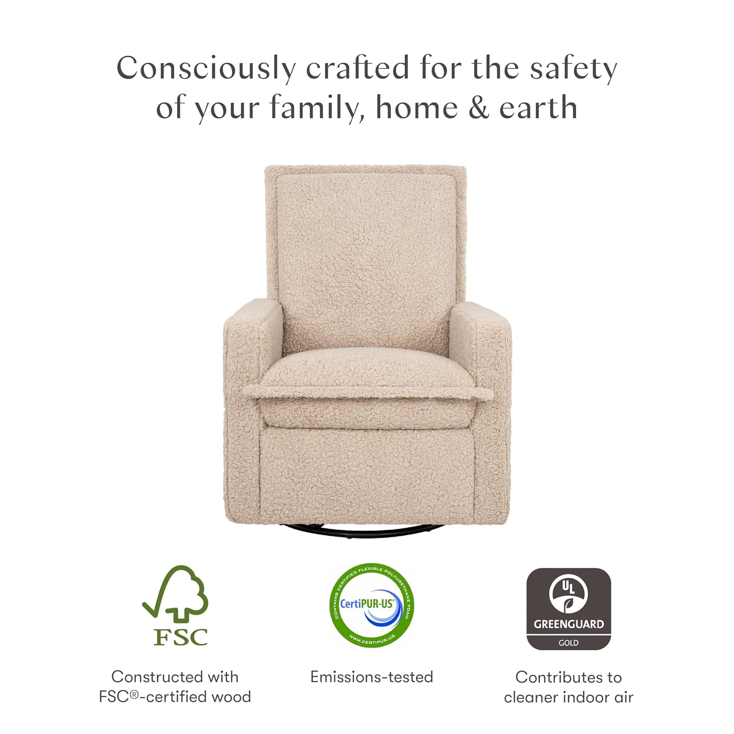 Babyletto Cali Flange Recliner and Swivel Glider in Chai Shearling, Greenguard Gold and CertiPUR-US Certified
