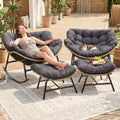 FINCATI Patio Papasan Rocking Chair with Ottoman Set of 2, Outdoor Indoor Egg Chair with Footrests and Cushion, 450 lbs Heavy Duty Comfy Rattan Rocker for Balcony Backyard Bedroom Lawn Grey