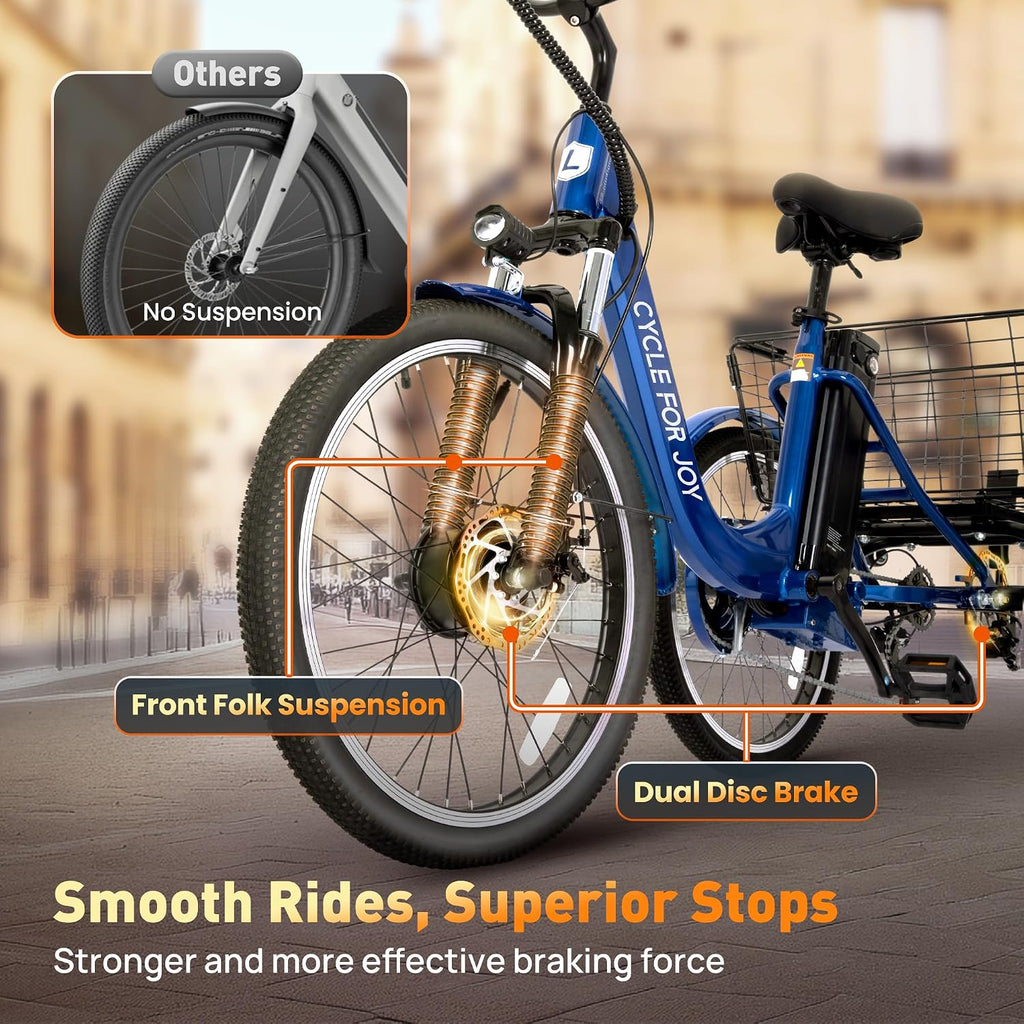 24' Electric Trike，Electric Tricycle for Adults, 350W(Peak 500W) 7 Speeds 3 Wheel Electric Bikes with 48V 13Ah Removable Battery & Removable Large Basket/UL 2272 Certified
