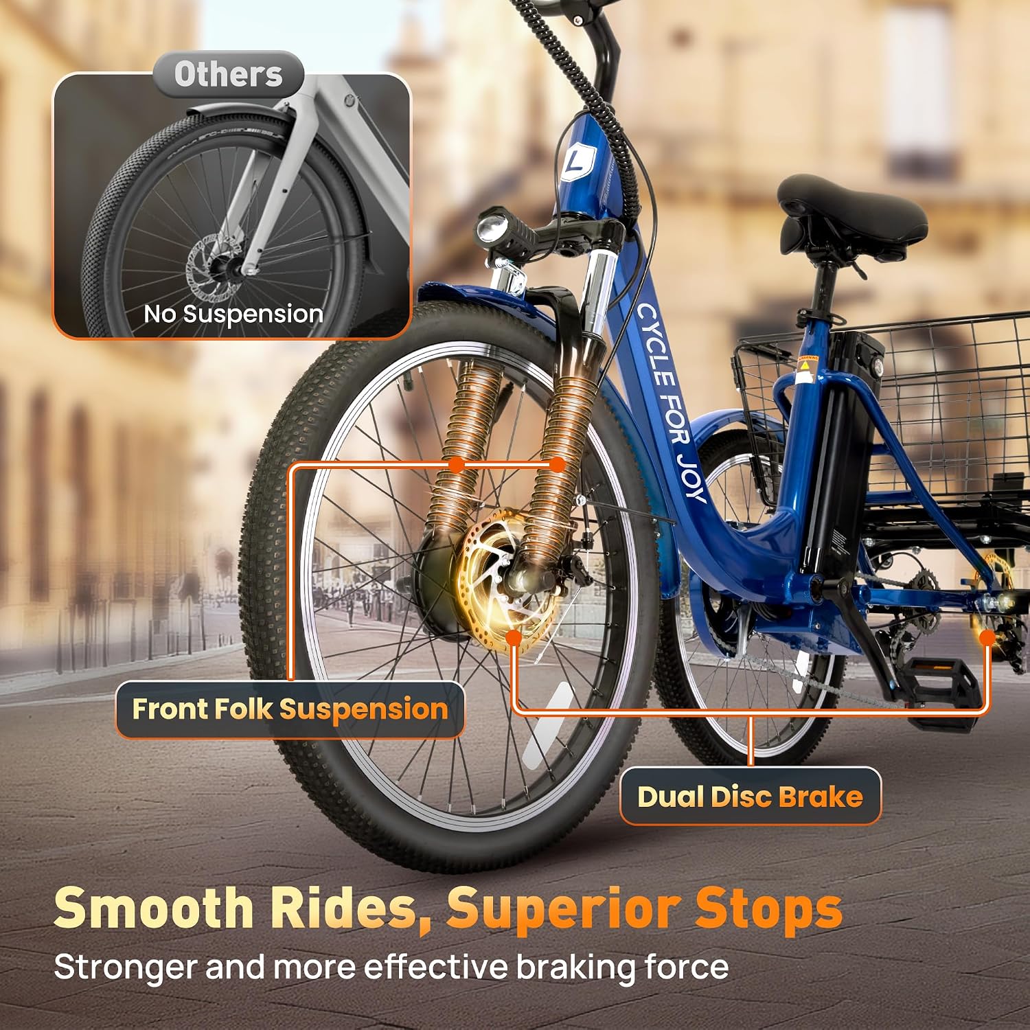 24' Electric Trike，Electric Tricycle for Adults, 350W(Peak 500W) 7 Speeds 3 Wheel Electric Bikes with 48V 13Ah Removable Battery & Removable Large Basket/UL 2272 Certified