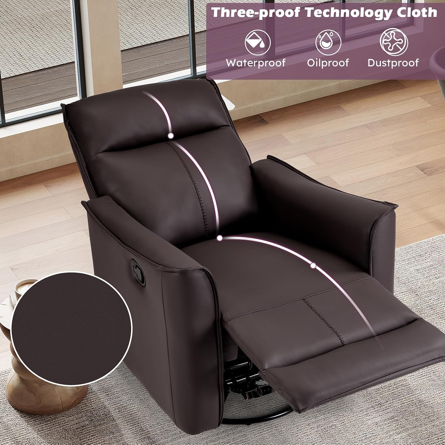 ANJ Manual Swivel Rocker Recliner, Glider Recliners with Padded Armrest and Backrest, Soft Leather Nursery Rocking Recliner Chair Reclining Sofa for Living Room