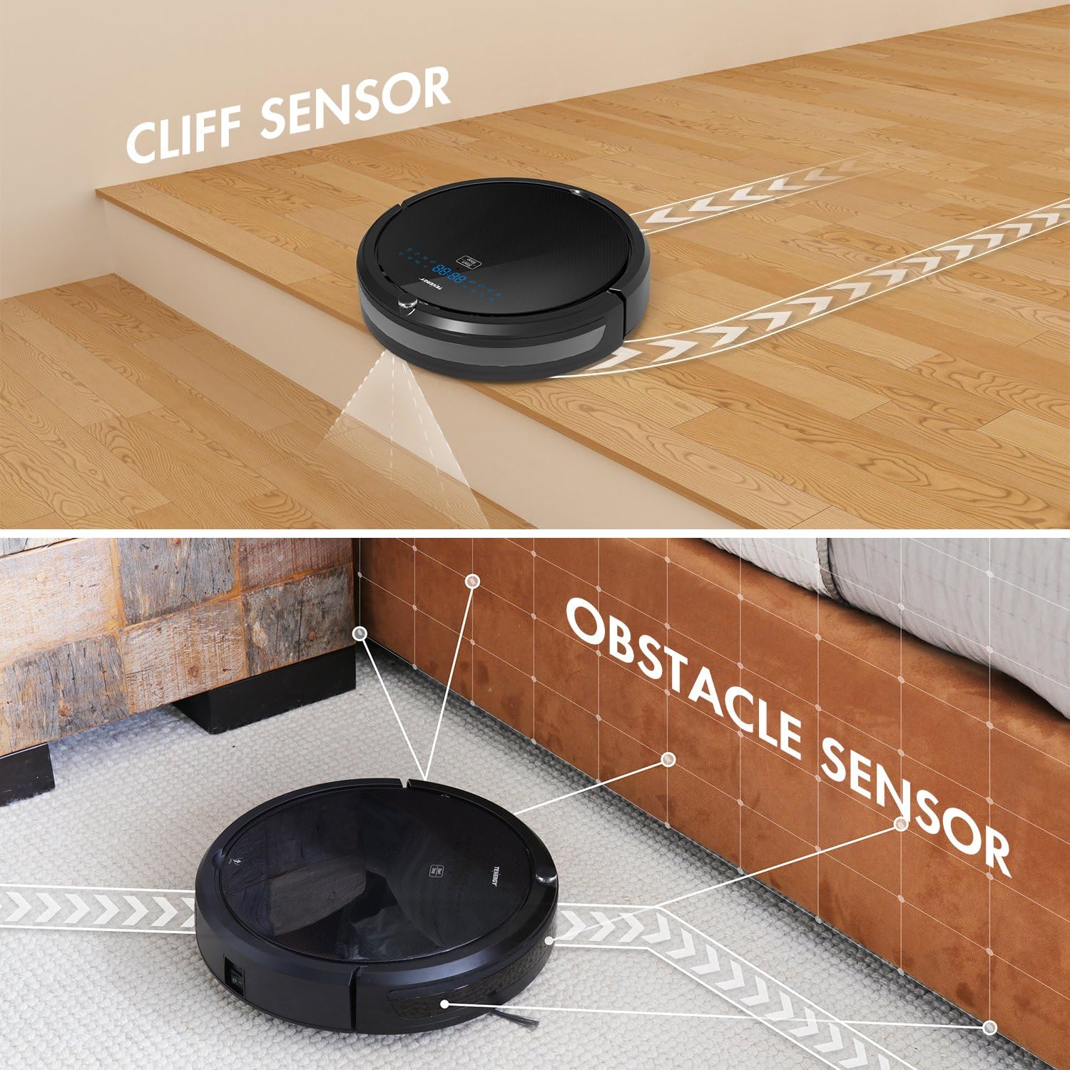 Tenergy Otis Robot Vacuum Cleaner, Max Power Suction Robotic Vacuum, Self-Charging, Smart Sensor, Pet Hair Filter Friendly, Remote Control Vacuum Cleans Hard Floors/Thin Carpets