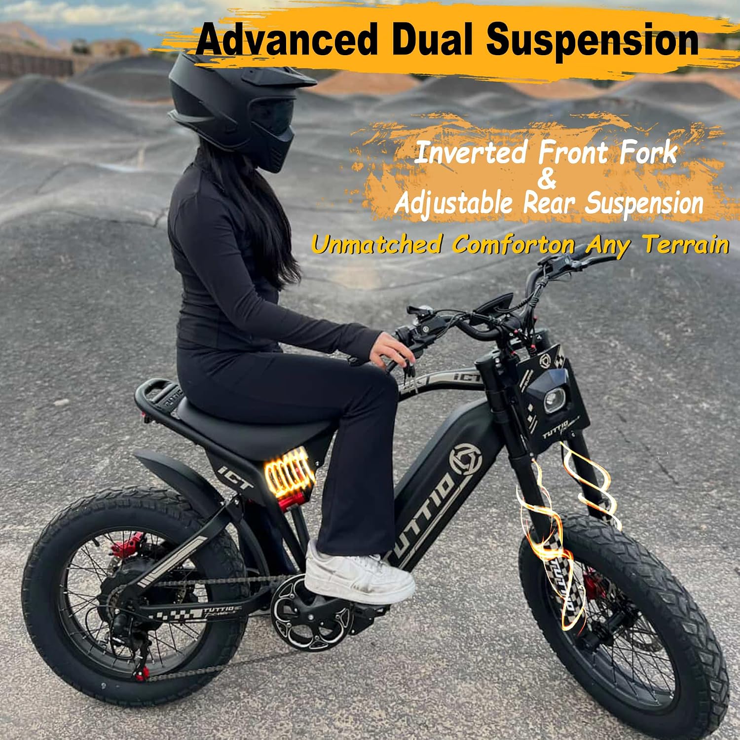 Tuttio ICT Electric Bike for Adults Teens Age 16+, 4000 Peak 50MPH 60V 25AH Electric-Dirt-Bike, 20' Fat Tire Electric Motorcycle, Full Suspension E-Bike for Mountain Off-Road Snow