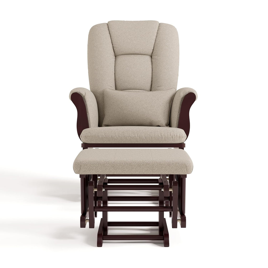 Storkcraft Tuscany Custom Glider and Ottoman with Free Lumbar Pillow (Espresso/Taupe Swirl) - Cleanable Upholstered Comfort Rocking Nursery Chair with Ottoman