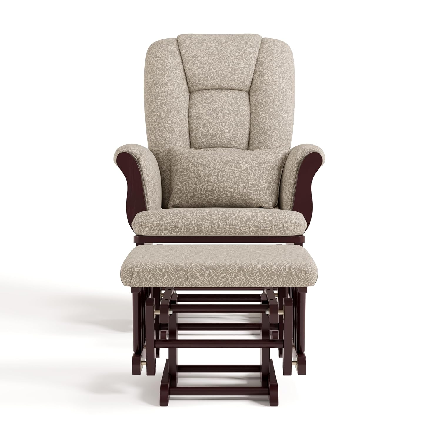 Storkcraft Tuscany Custom Glider and Ottoman with Free Lumbar Pillow (Espresso/Taupe Swirl) - Cleanable Upholstered Comfort Rocking Nursery Chair with Ottoman