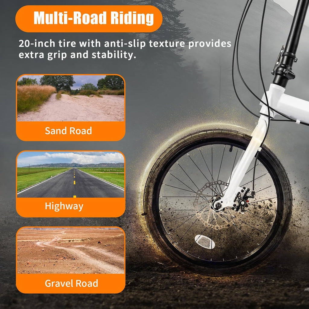 Folding Bike, Foldable Bicycle with 7 Speed Gears 20-inch Wheels Easy Folding City Bicycle with Dual Disc Brakes for Adult, Teenager, Traveling, Exercising, Commuting