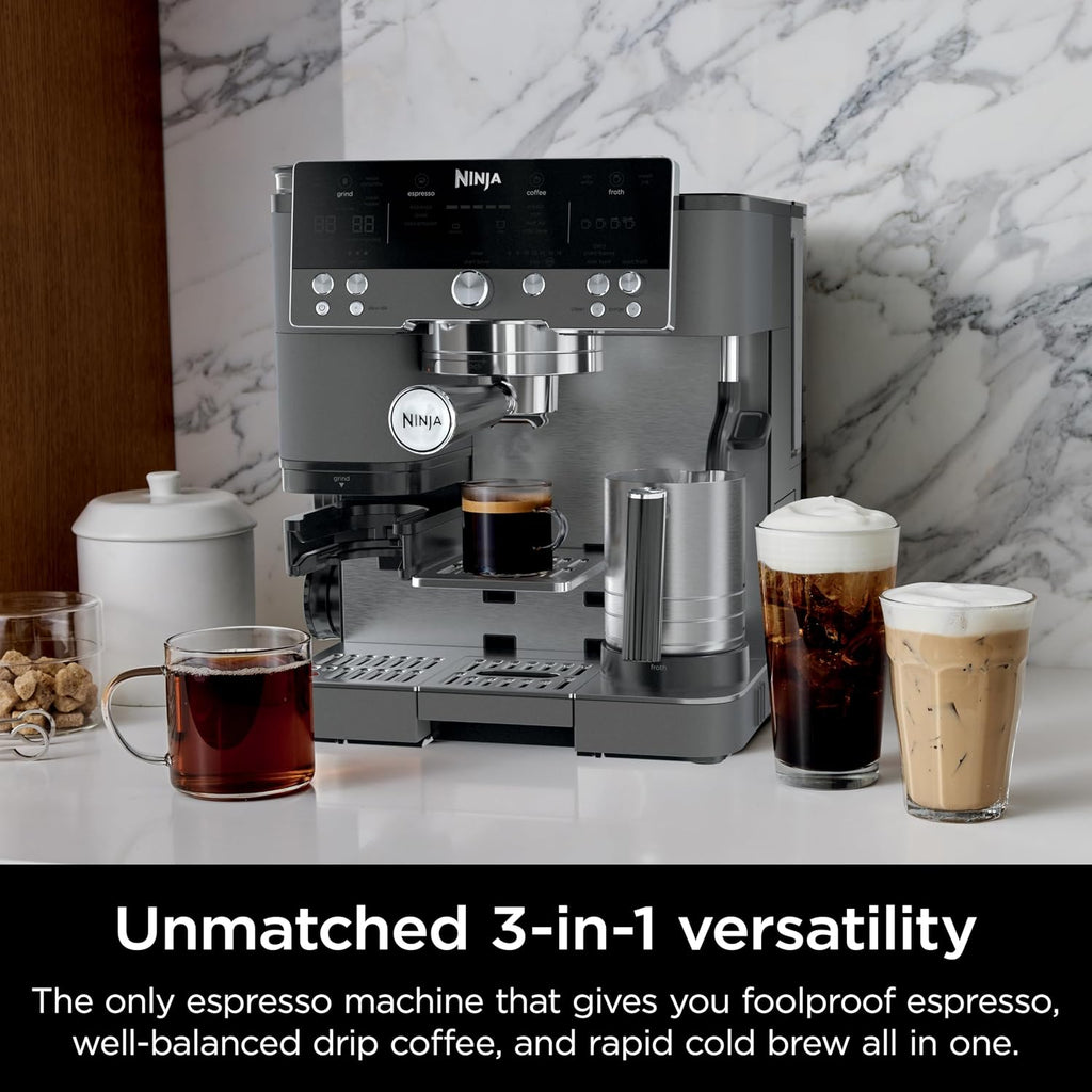 Ninja Espresso Machine, Luxe Café Premier Series, Drip Coffee Maker & Accessories, Includes Knockbox, Water Filter Housing, 8PK Machine Cleaning Tablets & 4 Months Cleaning Supply Kit, Gunmetal