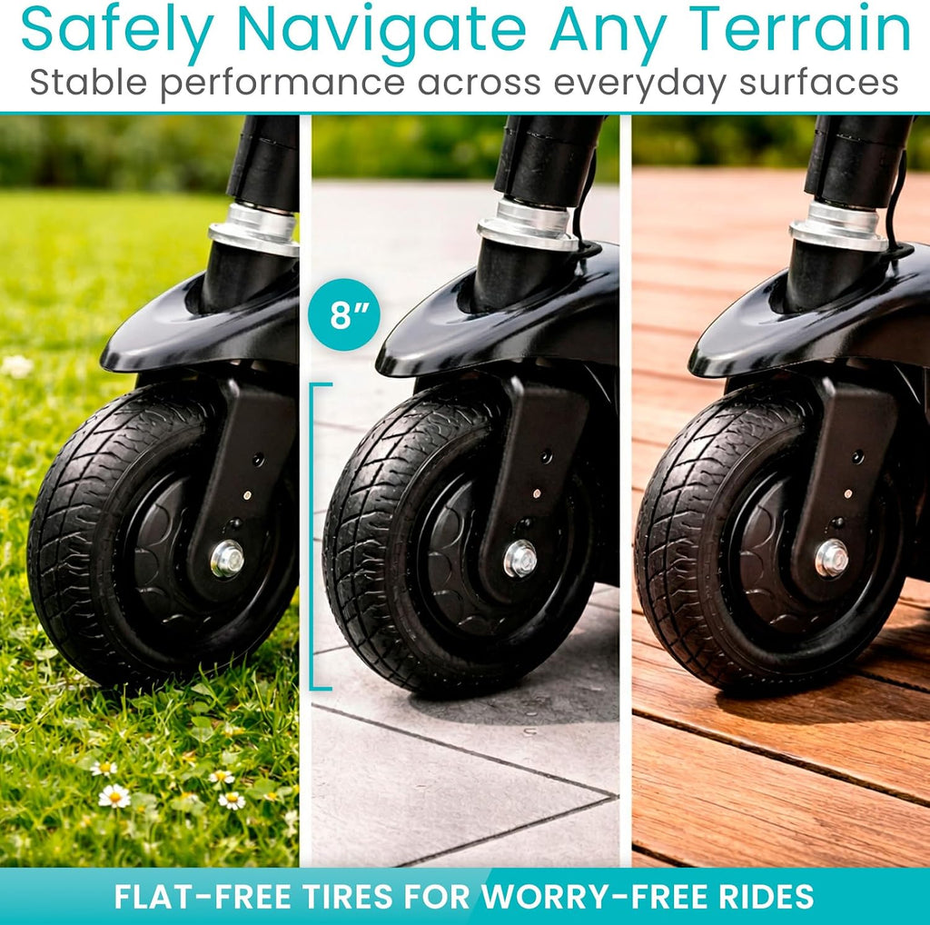 Vive 3 Wheel Mobility Scooter - Electric Powered Mobile Wheelchair Device for Adults - Folding, Collapsible and Compact for Travel - Long Range Power Extended Battery with Charger and Basket Included