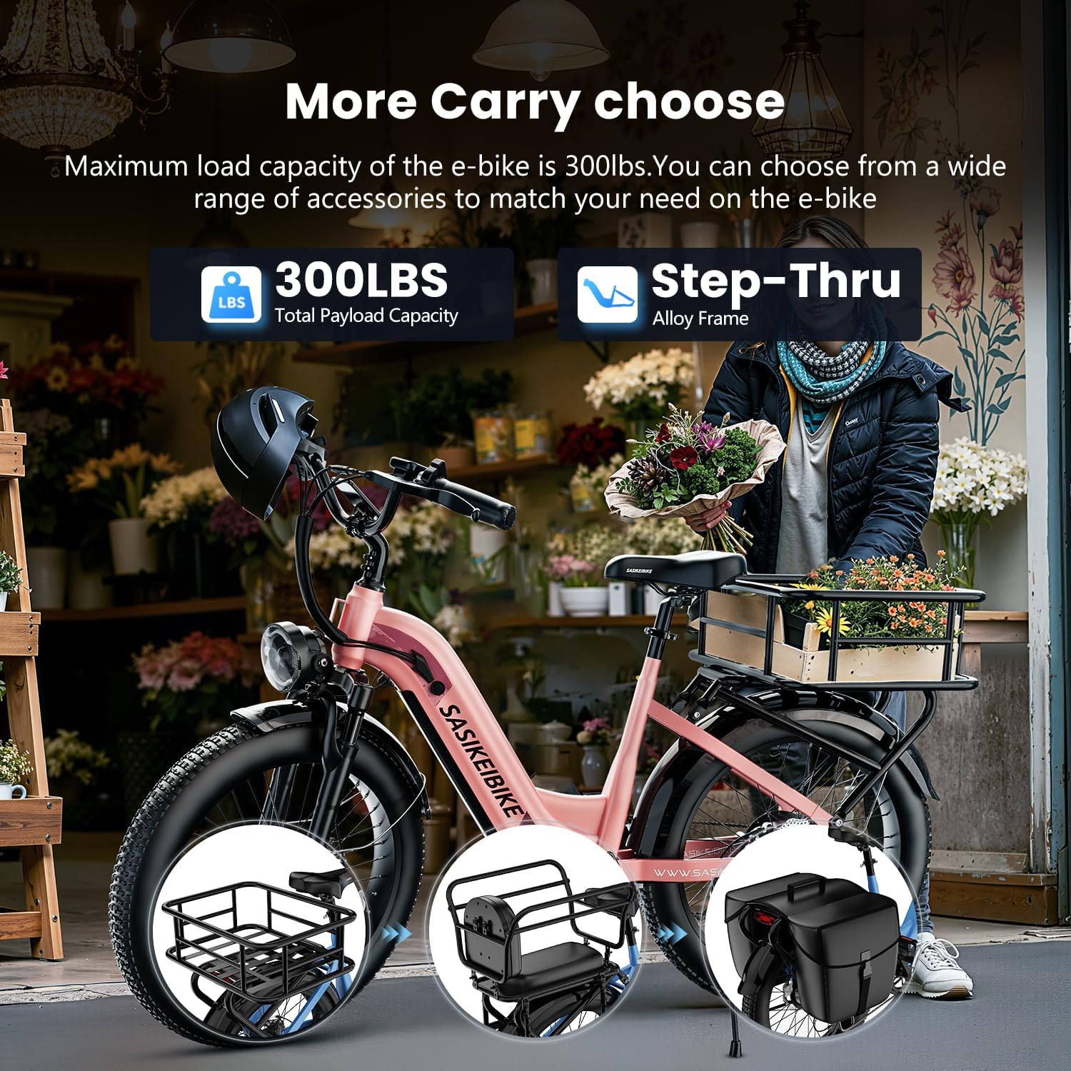 Sasikeibike Electric Bike for Adults, 1500W Motor 70mile Ebike, 24inch Fat Tire Electric Bicycle 48V 20AH Removable Battery, Commuting Electric Mountain E-Bike, Step-Thru Bicycle