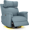 MCombo Oversized Swivel Glider Rocker Recliner with Adjustable Headrest, Dual Motor Power Recliner for Nursery, Led Nightlight, Fabric PR601 (Pacific Blue)