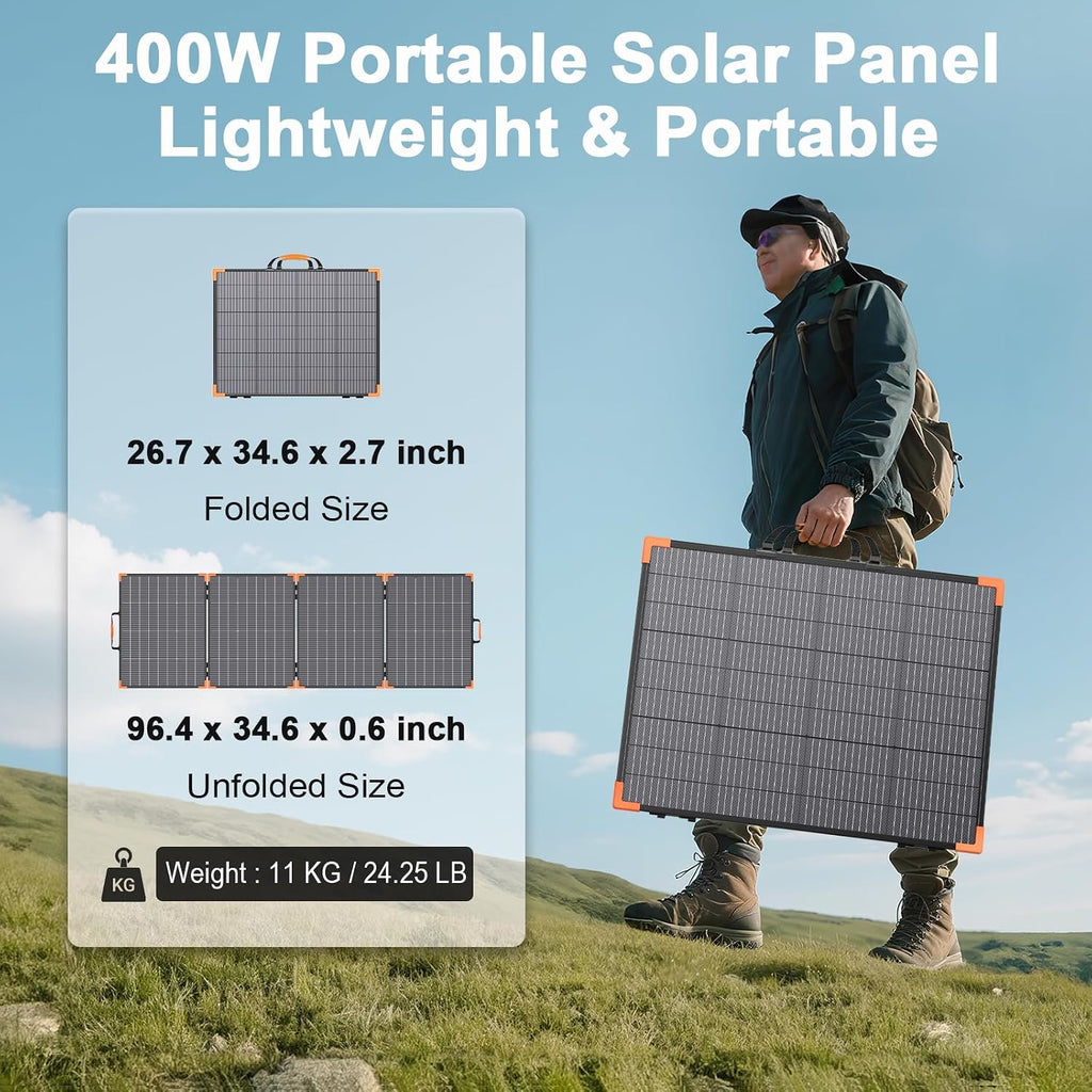 400W Bifacial Portable Solar Panel, 33V Lightweight Foldable Solar Charger for Power Station, IP68 Waterproof 23.5% High Efficiency with Adjustable Kickstands for Camping RVs Home Backup