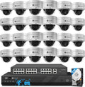 4COVR 12MP PoE Security Camera System, 32 Channel NVR & 8TB HDD, 24X 12MP IK10 Vandal-Proof Dome IP Cameras IP67 with Mic, AI Humen Vehicle Detection, Commercial Surveillance Outdoor, LY54AXAM3224-1