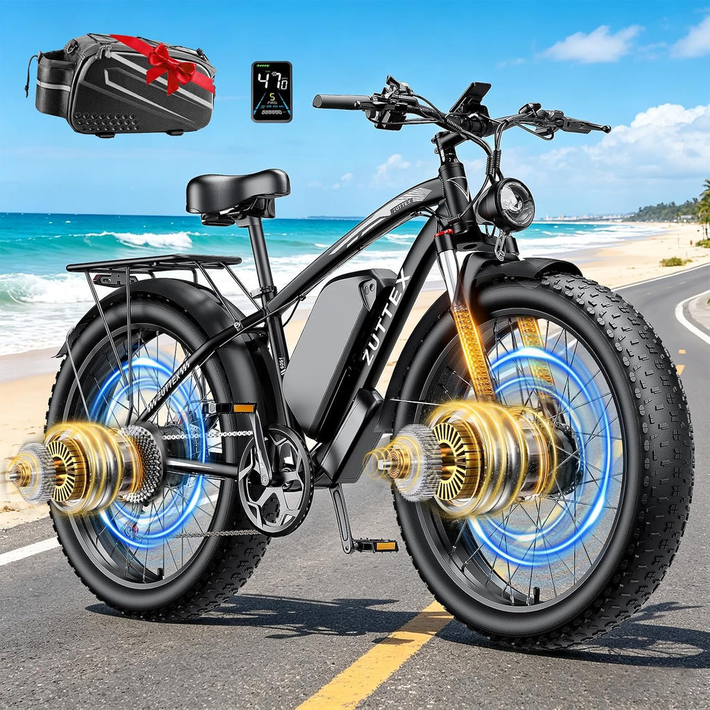 Peak 9000W Dual Motor Ebike - Ebike for Adults 58V Max-Output 36AH Battery 47MPH Fast Electric Bike 105 Miles 7-Speed 24' Fat Tire EBike for Mountain