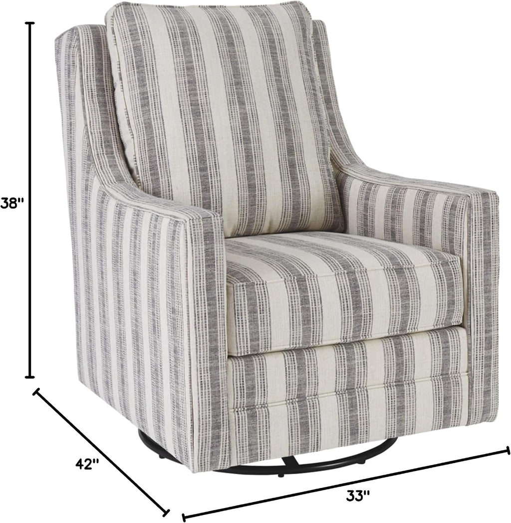 Signature Design by Ashley Kambria Striped Upholstered Swivel Accent Glider Chair, Ivory & Black