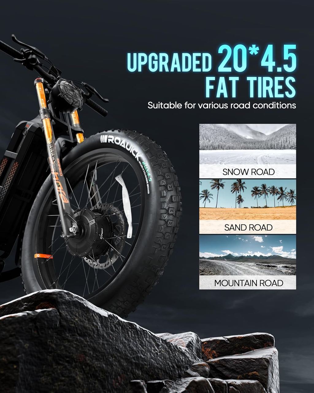 Eahora Romeo Pro/Romeo 2/Romeo Ultra 34-43Mph 1600-3000W Electric Bike for Adults 48-60V 60-70Ah 200Miles Long Range, 20*4.5/26*4.0' Fat Tire Full Suspension, All Terrain, Hydraulic Brake, APP Control