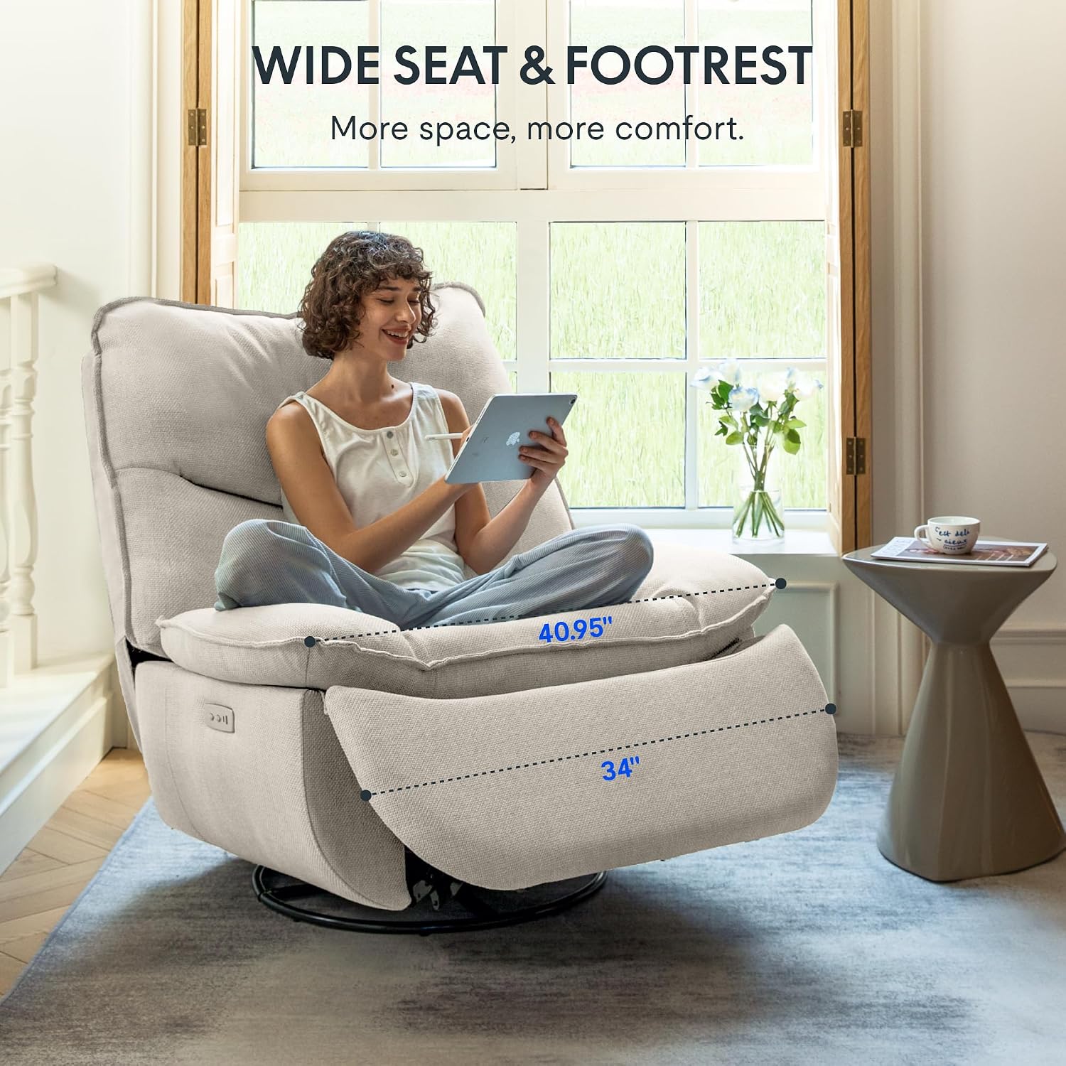 FLEXISPOT XR7 Power Swivel Recliner Chair for Adults, 41' Extra Wide Swivel Rocker Recliner, Power Rocking Glider with Side Pocket, 350 Lbs Capacity for Living Room Bedroom Gaming Room,White