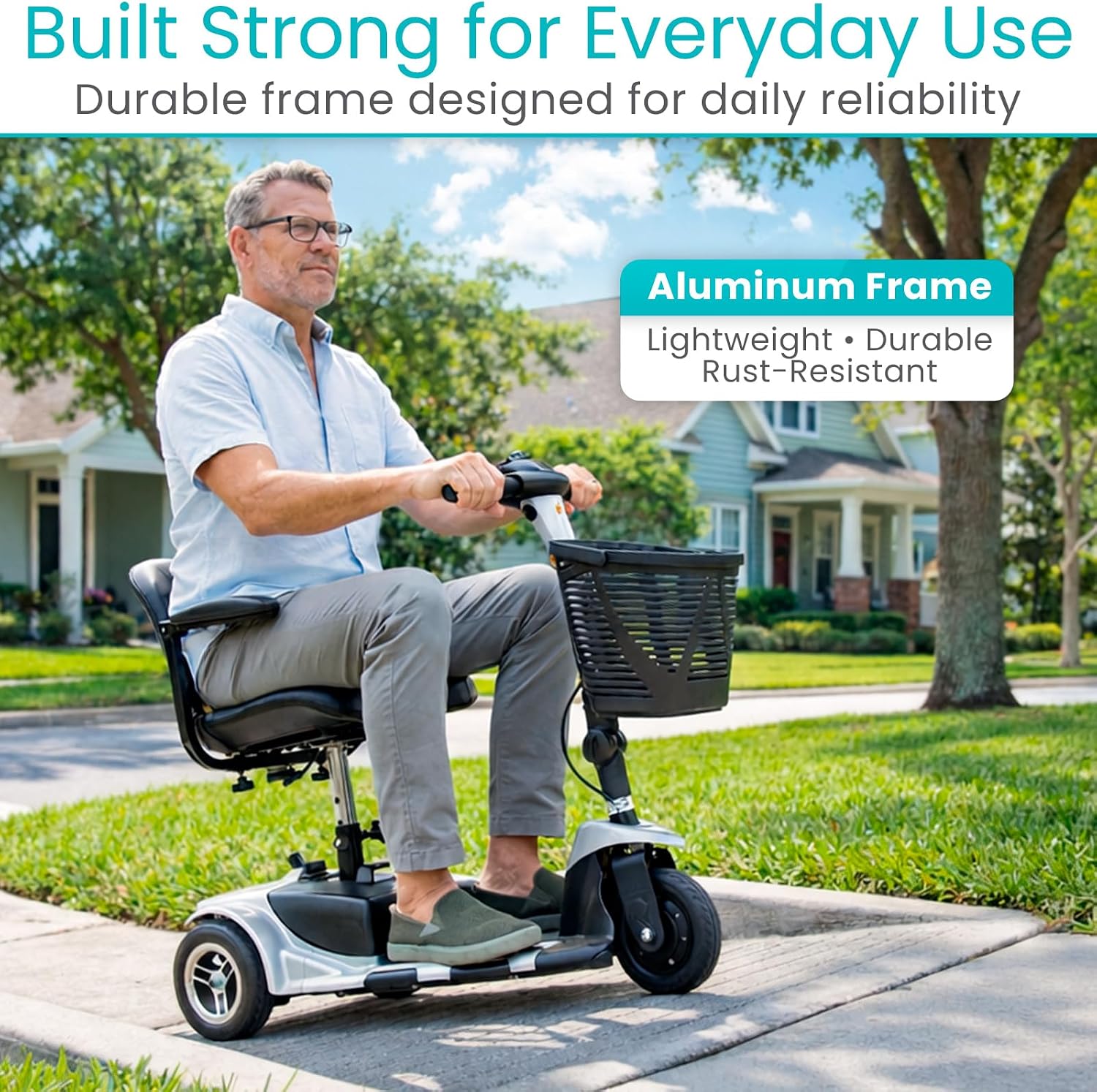 Vive 3 Wheel Mobility Scooter - Electric Powered Mobile Wheelchair Device for Adults - Folding, Collapsible and Compact for Travel - Long Range Power Extended Battery with Charger and Basket Included
