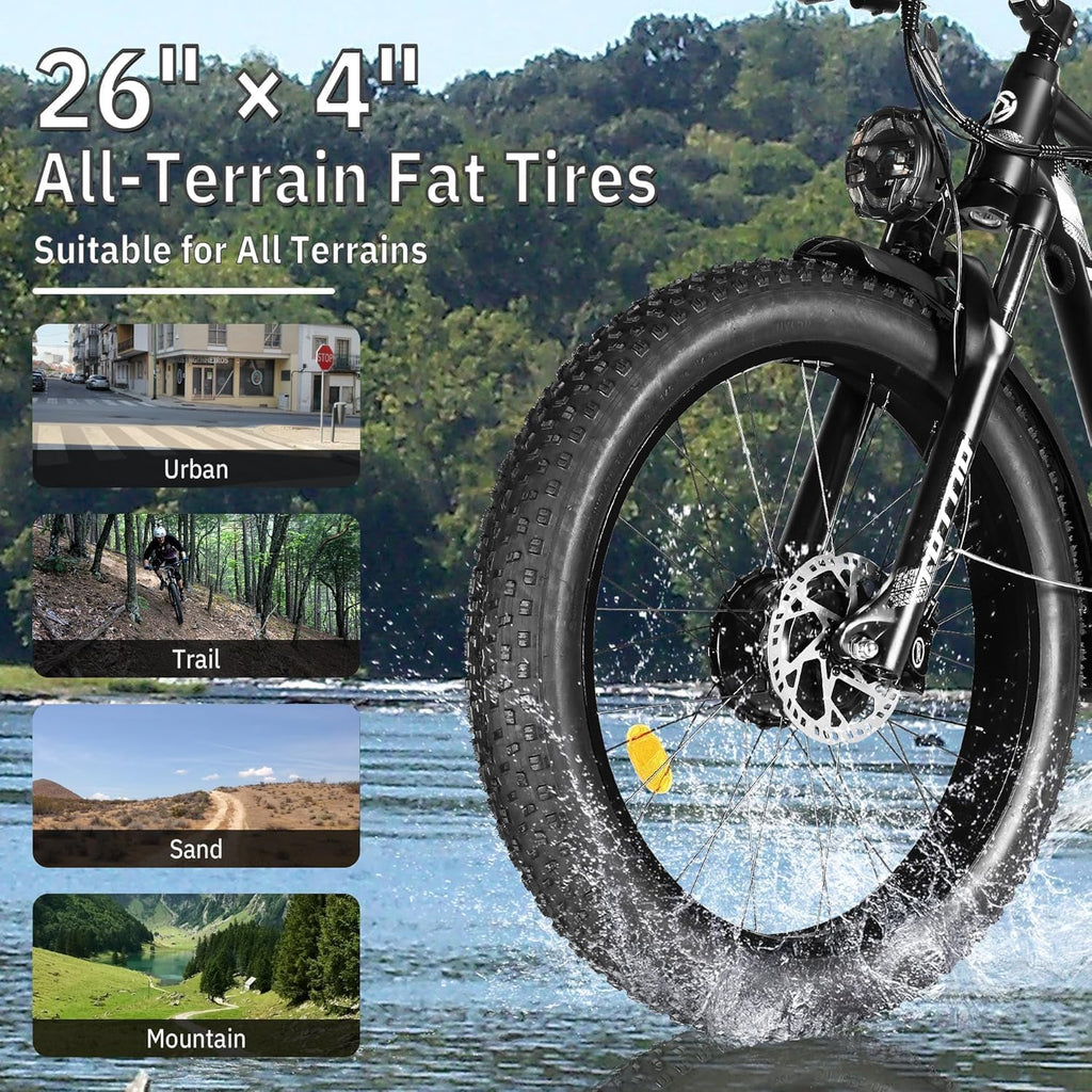 Tuttio-Adria26 6000W/5000W Peak Dual-Motor Ebike for Adults - 52V Fast Ebike, Long-Range Electric Bicycle, Full Suspension, 26 Inch Fat Tire Bike for Off-Road, Mountain, Snow, Hunting, Commuting