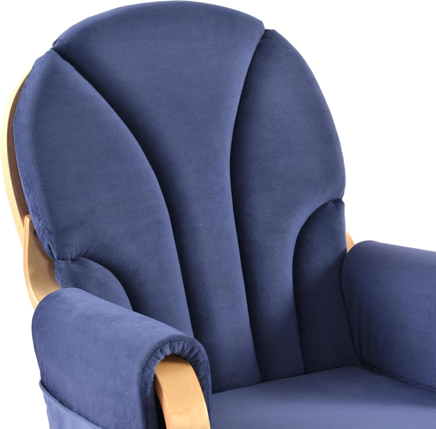 Wood Base Glider Rocker Chair, Nursery Rocking Chairs with Velvet Fabric, Silent Swing Solid, Easy to Assemble for Nursery (Beech Wood Blue)
