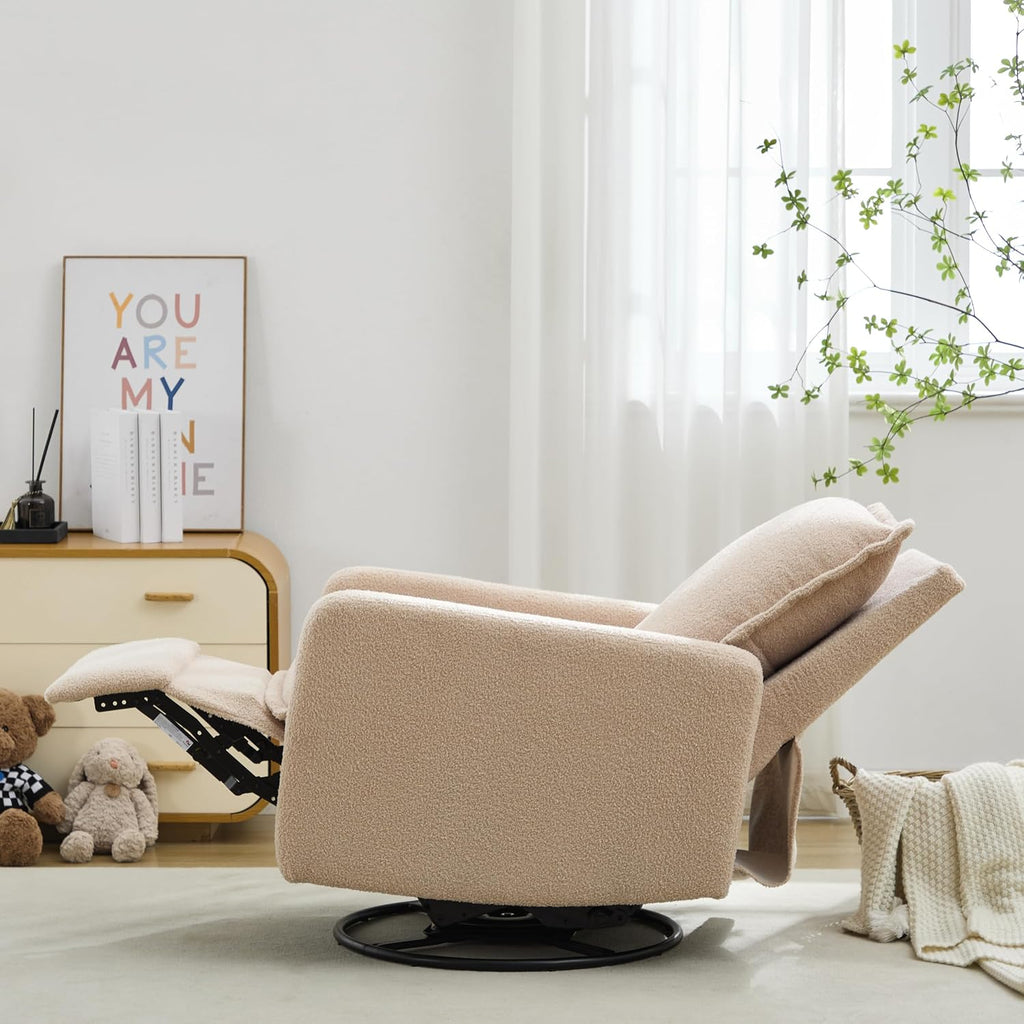 JIVOIT Modern Swivel Rocker Recliner Chair, Linen Fabric Glider Rocker Recliner, Rocking Chair Nursery with Backrest and Footrest, Single Reclining Sofa for Living Room Bedroom Apartment (Oatmeal/68)