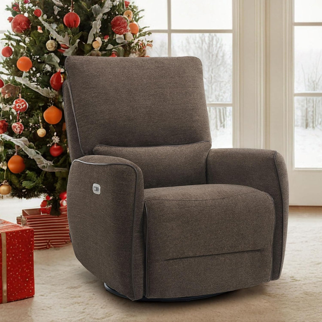 MCombo Swivel Glider Rocker Power Recliner Chair, Electric Swivel Rocker Recliner with USB Charging Ports for Living Room and Nursery, Fabric 6922 (Brown)